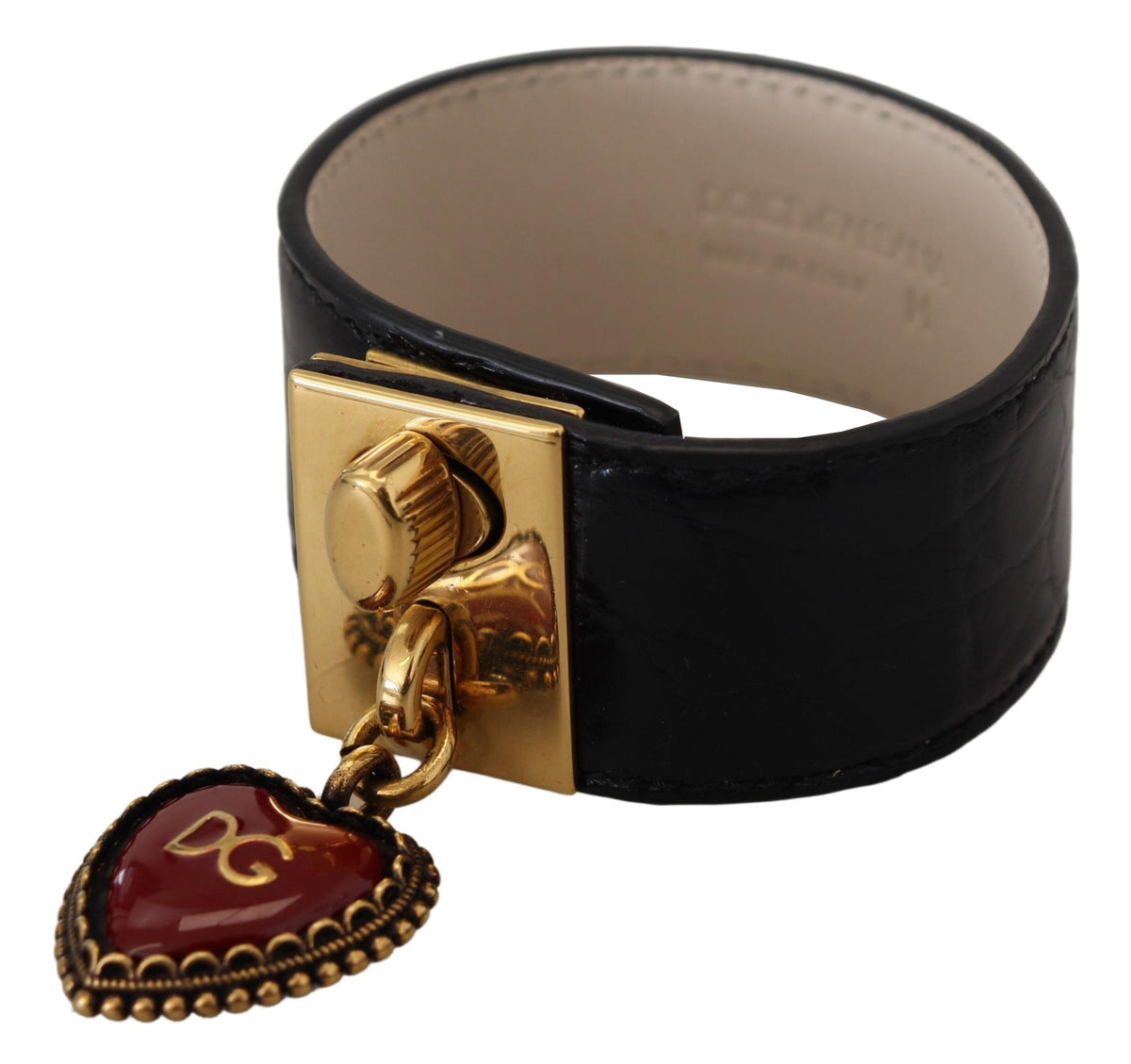 Bracelet élégant en cuir noir avec détails dorés Dolce &amp; Gabbana