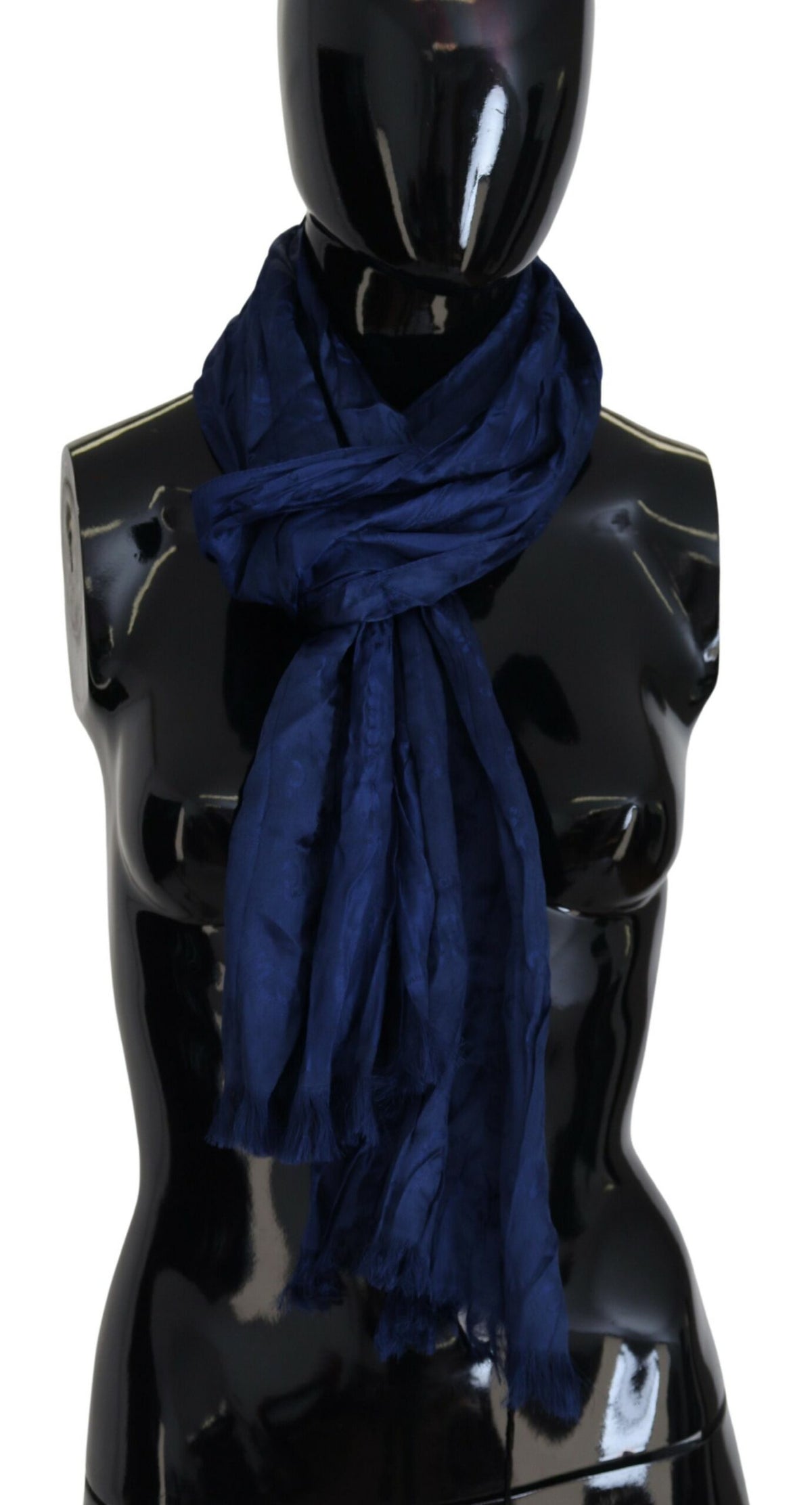 Foulard à franges en soie élégant de style national en bleu chic