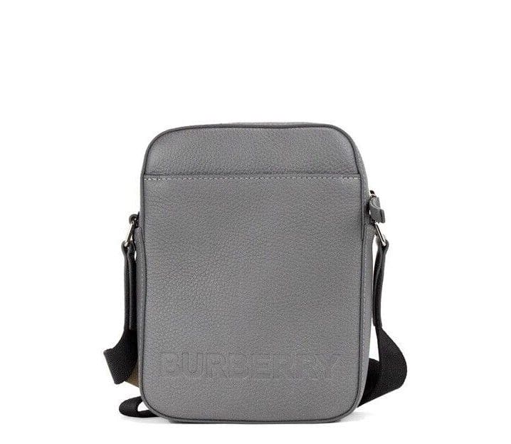 Bolso bandolera pequeño Burberry Thornton de piel granulada con logotipo en relieve en gris