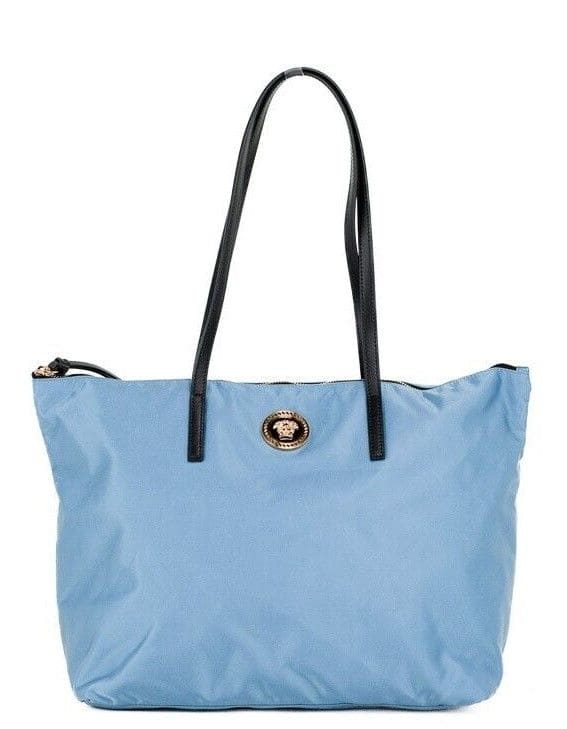 Sac fourre-tout en cuir et nylon bleu bleuet de taille moyenne Portuna Medusa de Versace