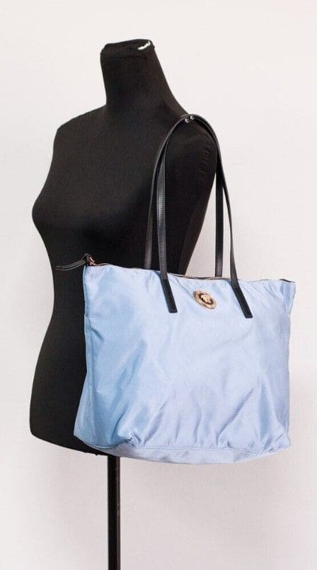 Sac fourre-tout en cuir et nylon bleu bleuet de taille moyenne Portuna Medusa de Versace