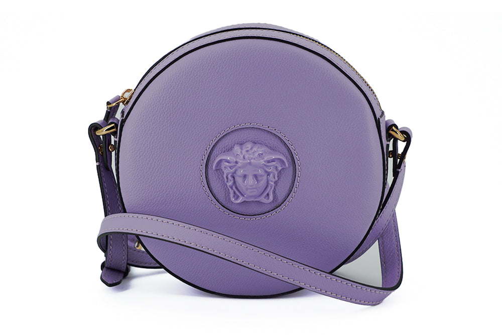 Bolso de hombro redondo elegante de color morado de Versace