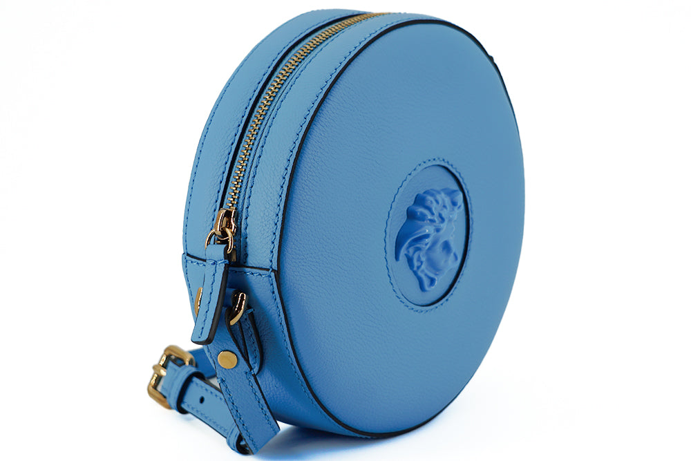 Bolso de hombro redondo de piel azul elegante de Versace