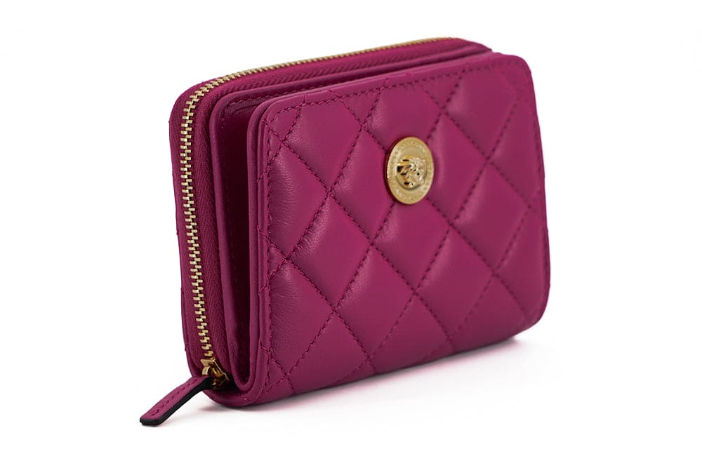 Portefeuille élégant en cuir matelassé violet Versace