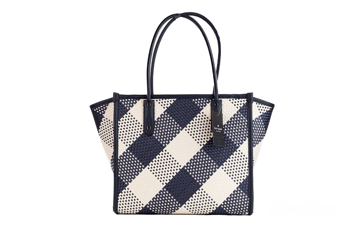 Sac fourre-tout tissé surdimensionné bleu à bandoulière et blazer à carreaux vichy Ella de Kate Spade