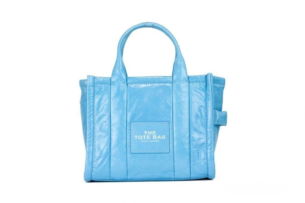 Sac à main à bandoulière en cuir bleu air The Shiny Crinkle Mini Tote de Marc Jacobs