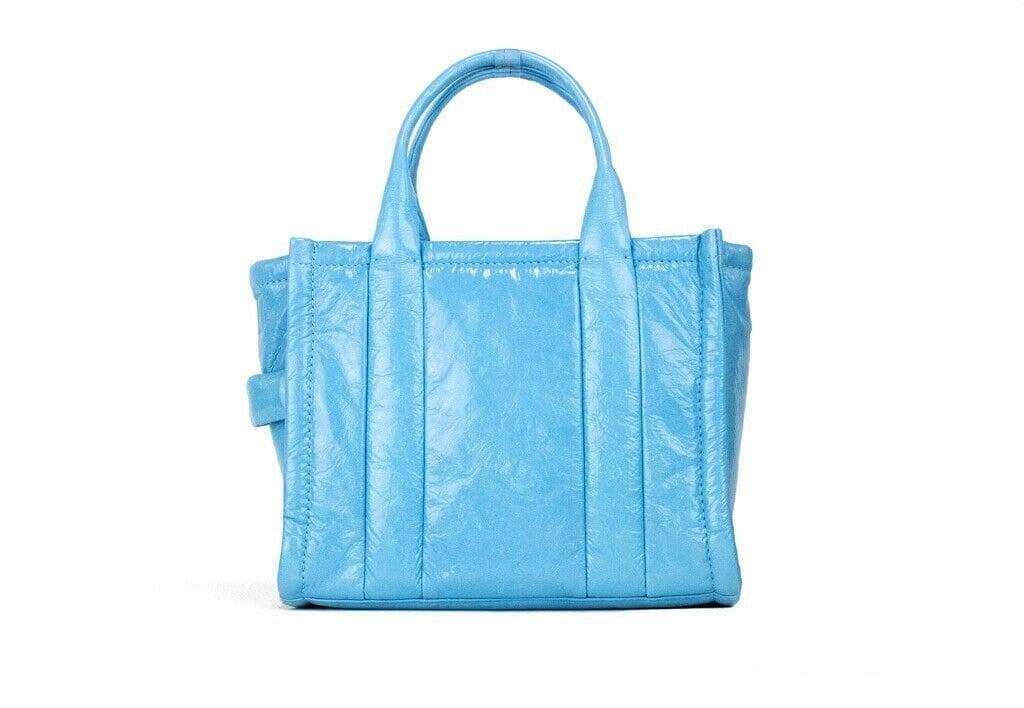 Sac à main à bandoulière en cuir bleu air The Shiny Crinkle Mini Tote de Marc Jacobs