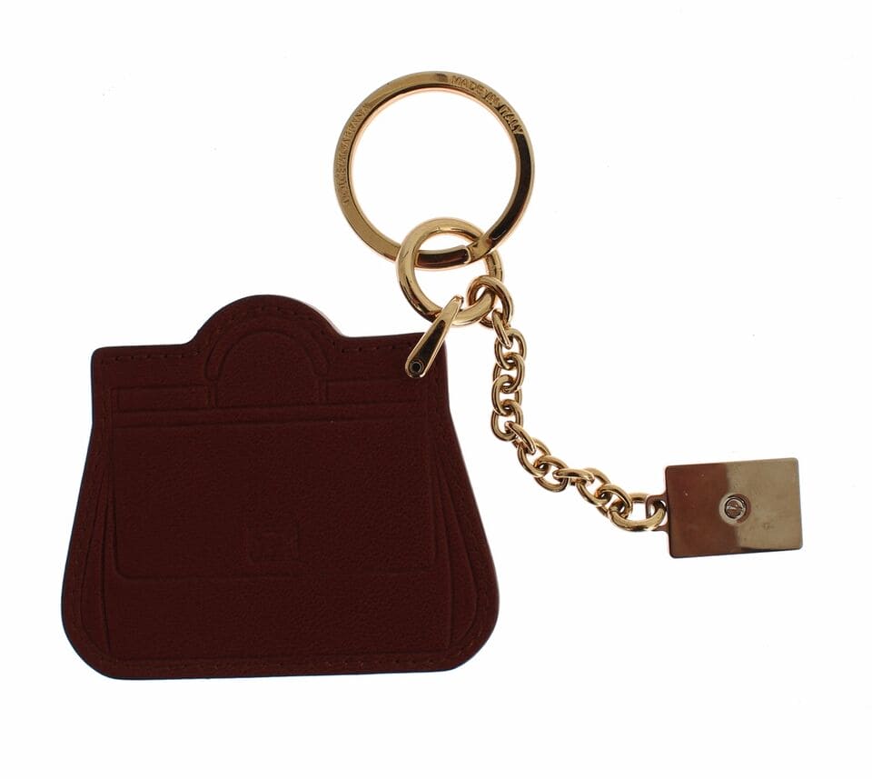 Porte-clés élégant en cuir marron Dolce &amp; Gabbana avec détails dorés