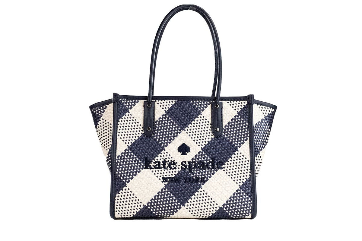 Bolso tote de hombro tejido de gran tamaño con blazer de cuadros vichy Ella de Kate Spade en azul