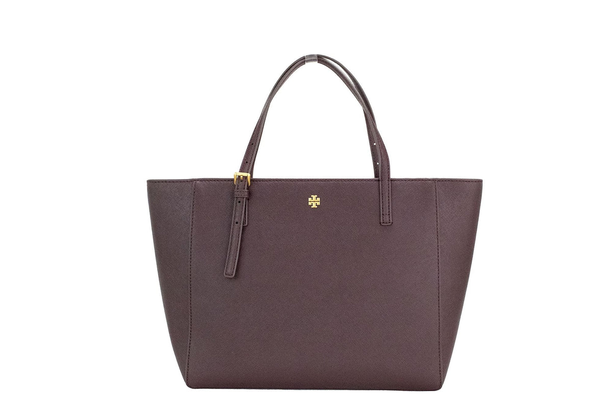 Bolso de mano pequeño Emerson de piel saffiano con efecto tempranillo de Tory Burch