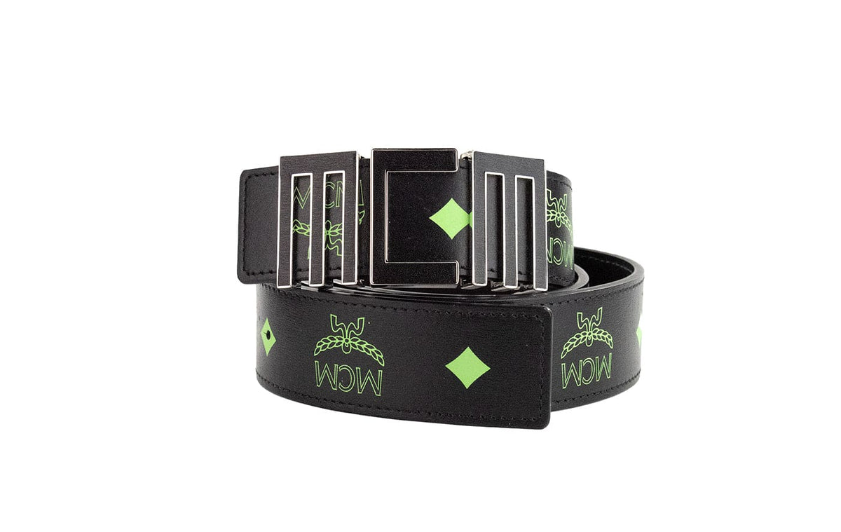 Ceinture en cuir lisse Visetos verte d'été pour homme MCM Claus avec boucle numérique