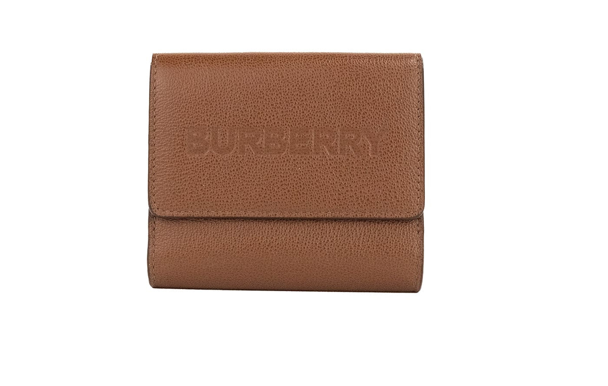 Portefeuille à pression Burberry Luna en cuir grainé brun clair avec petite pochette pour pièces de monnaie